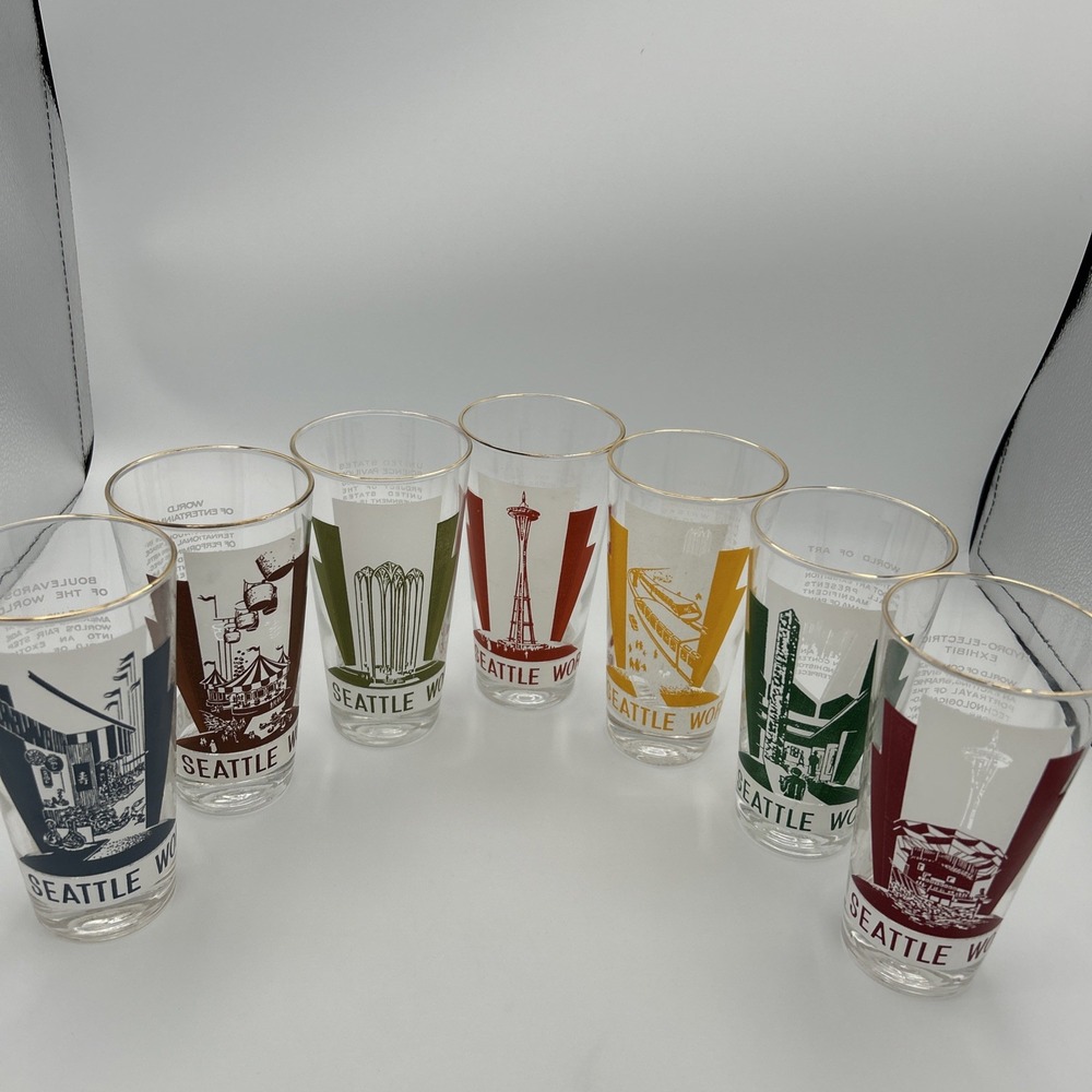 Vintage 1962 Seattle Worlds Fair Glasses Lot of 7 Century 21 Space needle